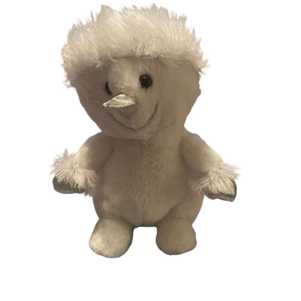 Dan Dee Kids White Faux Fur Silver Details Snowman Plush Stuffed Toy